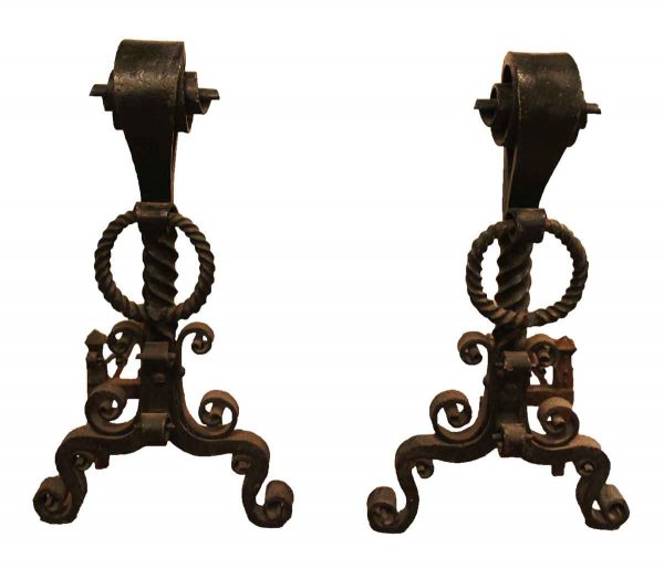 Great Heavy Pair of Scrolled Andirons