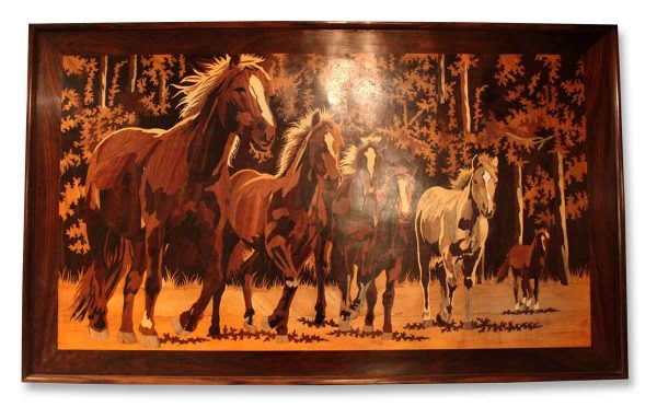 Inlaid Wood Portrait of Horses