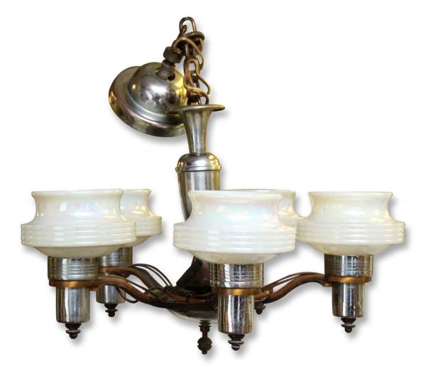 Five Light Chandelier with Opalescent Glass Shades