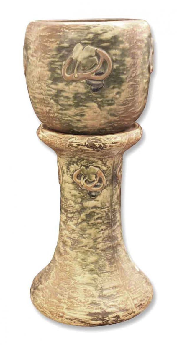 Ceramic Green & Brown Jardinere with Pedestal