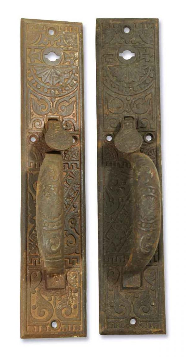 Ornate Pair of Entry Pulls with Thumb Latch