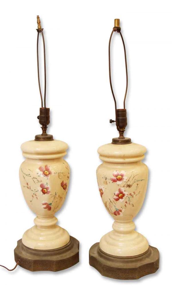 Pair of Pretty Porcelain Floral Lamps