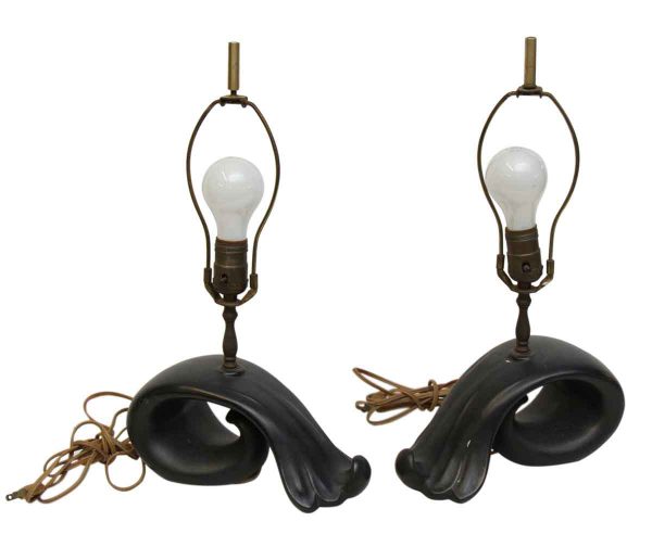 Pair of Black Ceramic 1950s Lamps