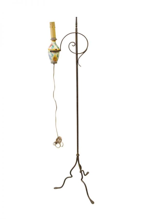 Iron Floor Lamp with Floral Ceramic Detail