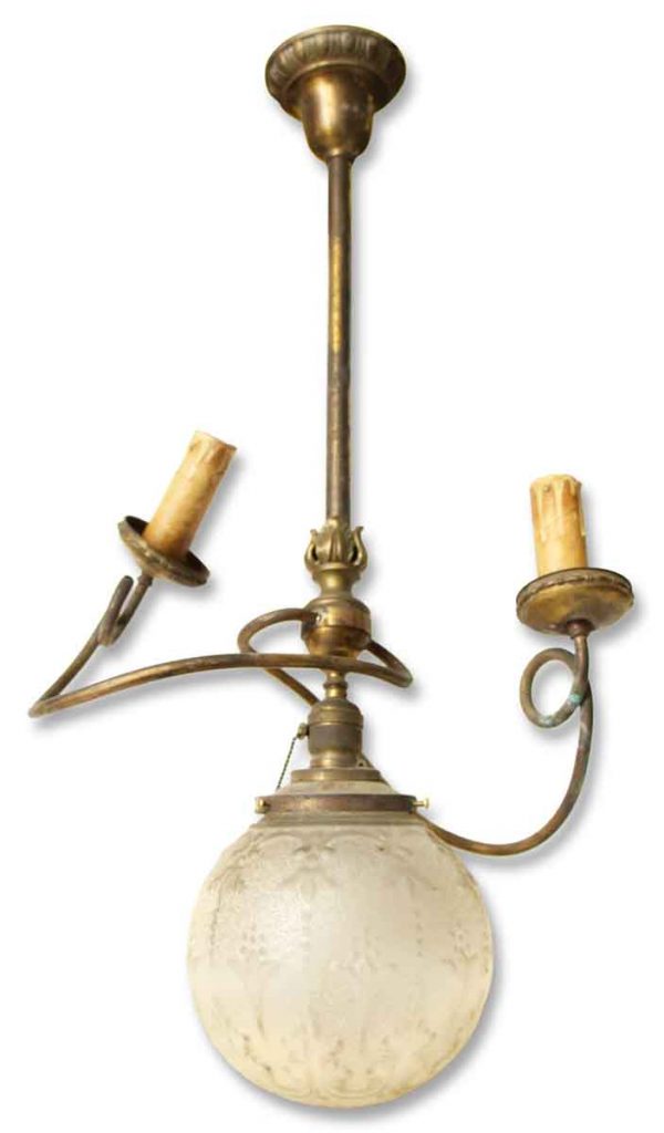 Brass Two Arm Fixture with Glass Globe