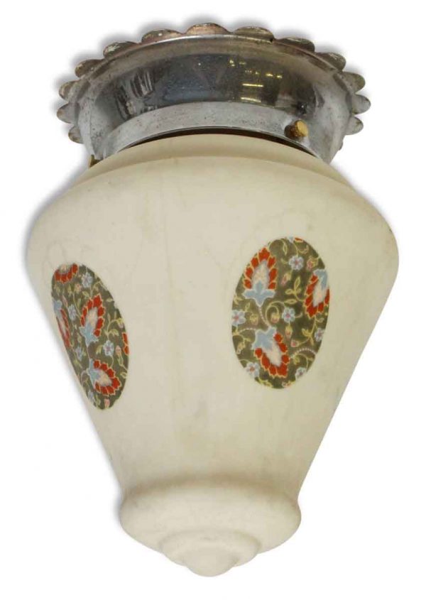 Flush Mount Fixture with Floral Painted Globe