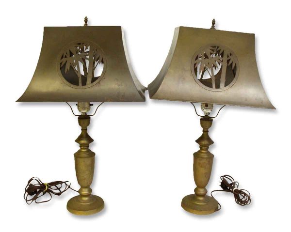 Pair of Metal Lamps with Cut Out Metal Shade