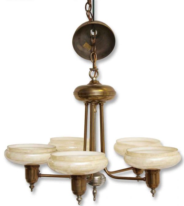 Five Light Deco Chandelier with Glass Shades