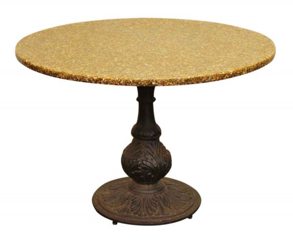 Ornate Black Cast Iron Table Base with Stone Top