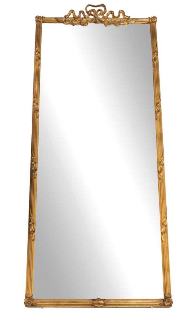 Gold Gilded Rectangular Mirror with Carved Ribbon