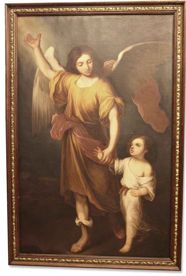 Antique Painting of Angel & Child