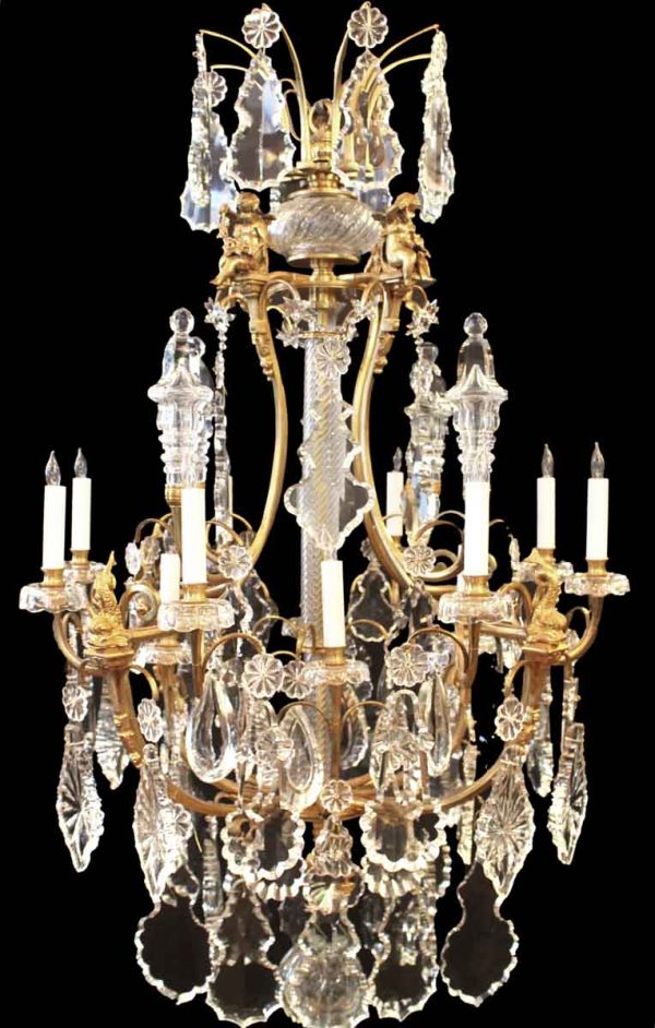Pair of Louis Xv Style Bronze & Crystal Chandeliers