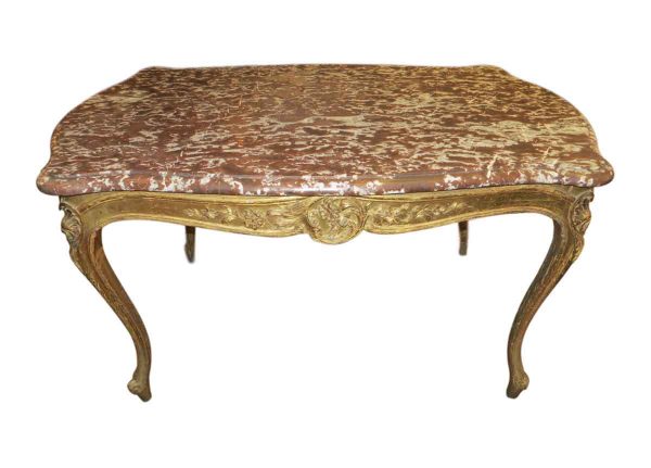 Rococo Rouge Marble Top Desk with Ornate Carved Legs