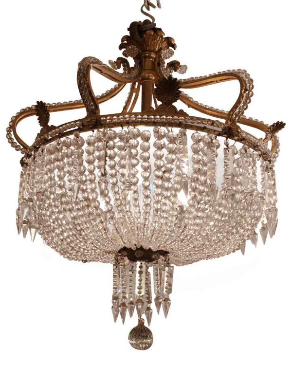 1800s Beaded Basket Crystal Chandelier