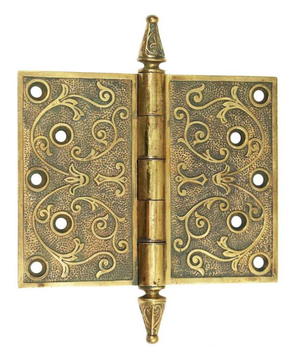 Highly Ornate Bronze Hinges with Steeple Finials
