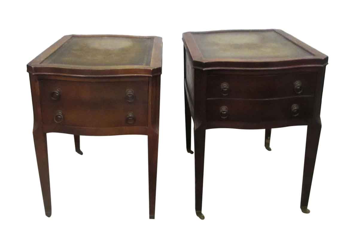 Leather Top Side Table With Drawers, Vintage Leather Top Side Tables