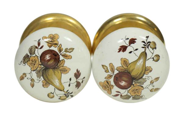 Pair of Country Fruit Motif Ceramic Door Knobs by Gainsborough