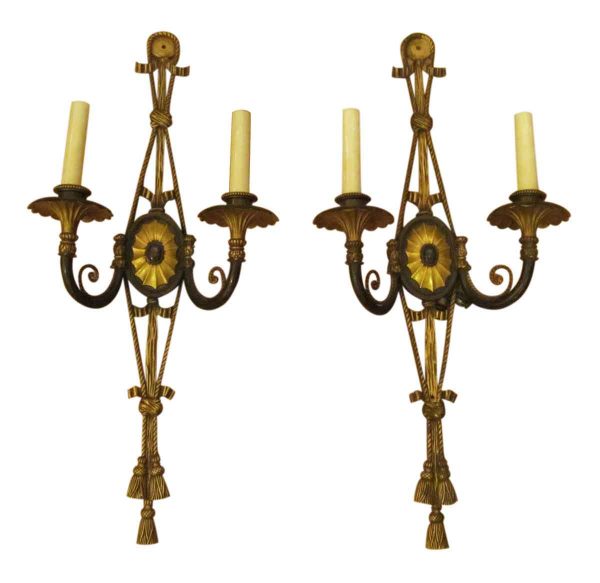 1920s Pair of Caldwell Bronze Sconces with Tassels