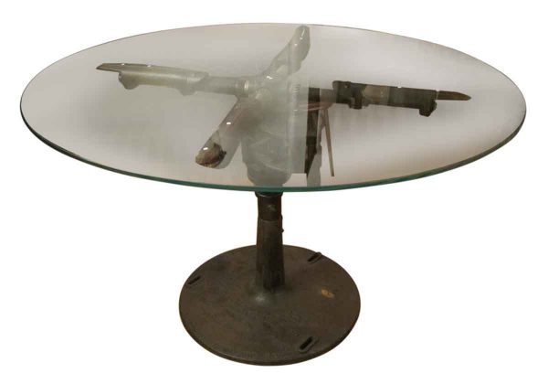 Repurposed Glass Top Industrial Machine Table