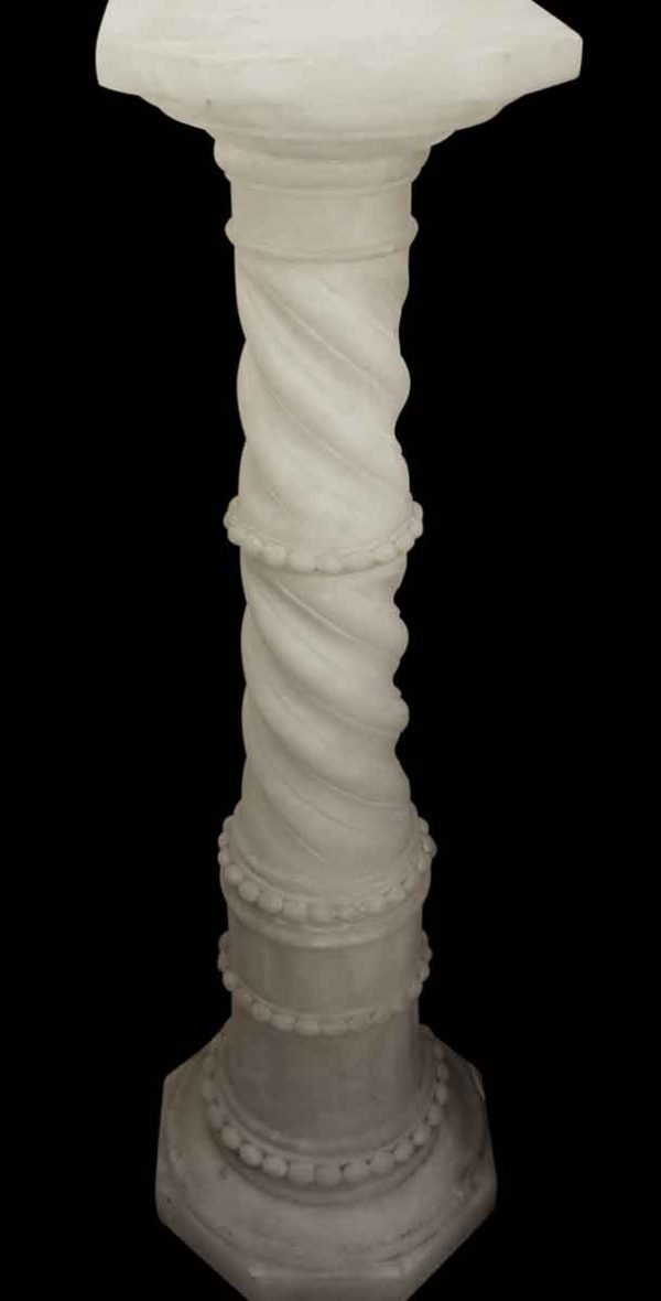 Delicately Carved White Barley Twist Alabaster Podium Pedestal