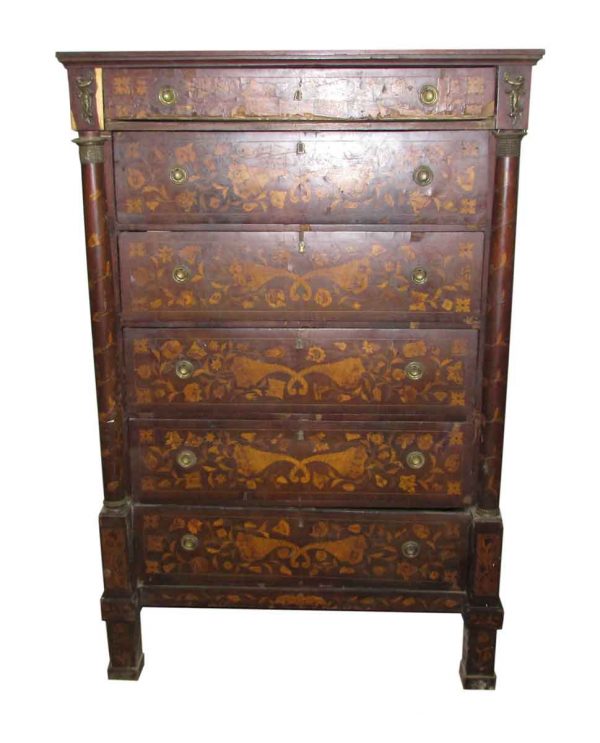Tall Inlaid Dresser with Bronze Reliefs