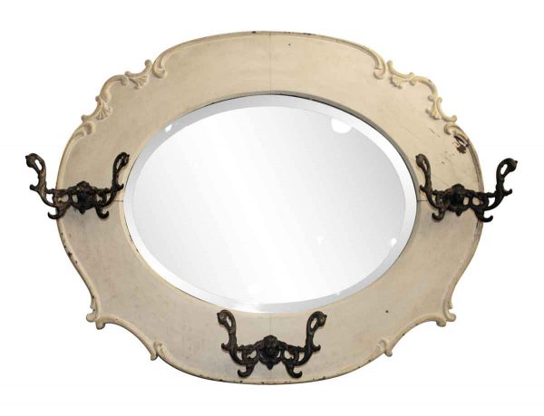 Victorian Wooden Beveled Mirror with Ornate Hooks