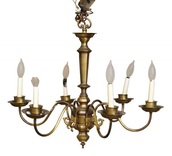 Six Arm Brass Colonial Style Chandelier