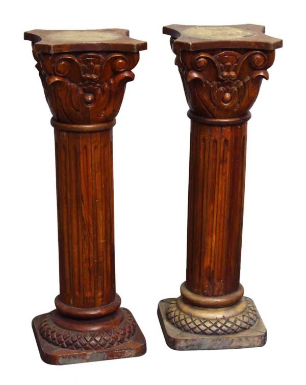 Pair of Small Carved Wooden Pedestals