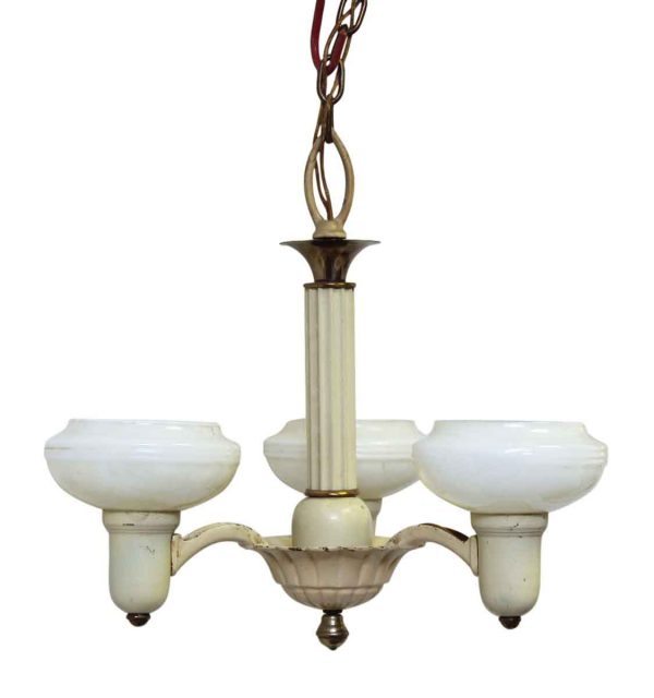Three Arm Yellow Chandelier with White Glass Shades