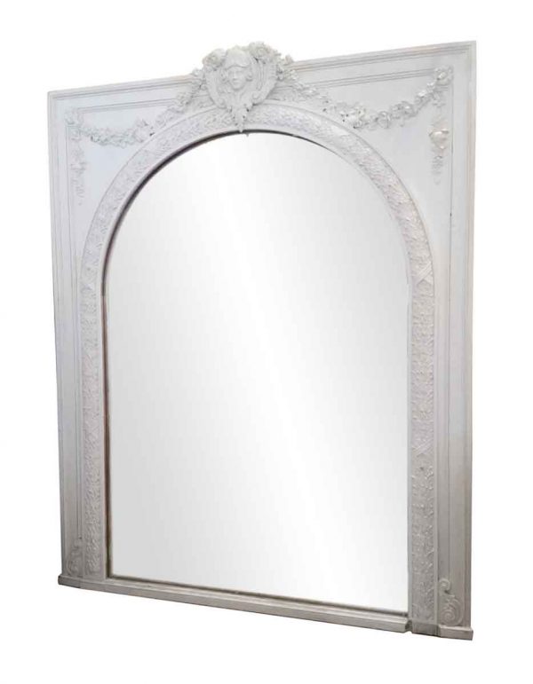 White Painted Figural Over Mantel Mirror