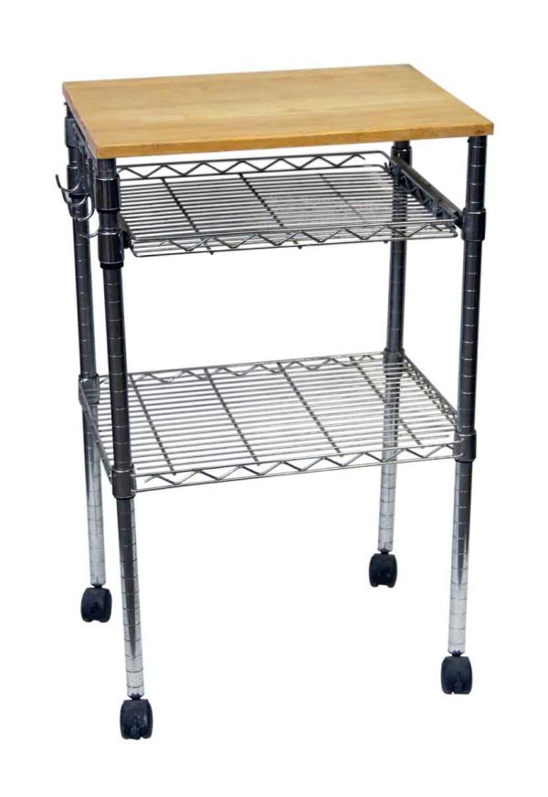 Metal Roll Storage Cart with Wood Top