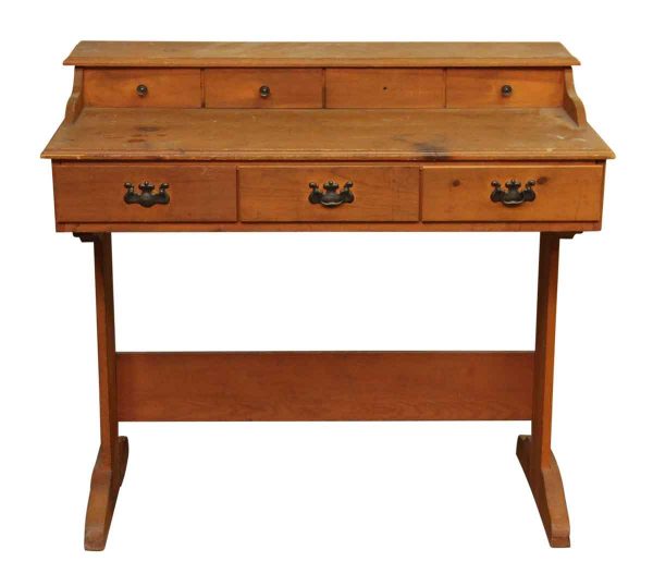 Colonial Style Pine Desk with Seven Drawers