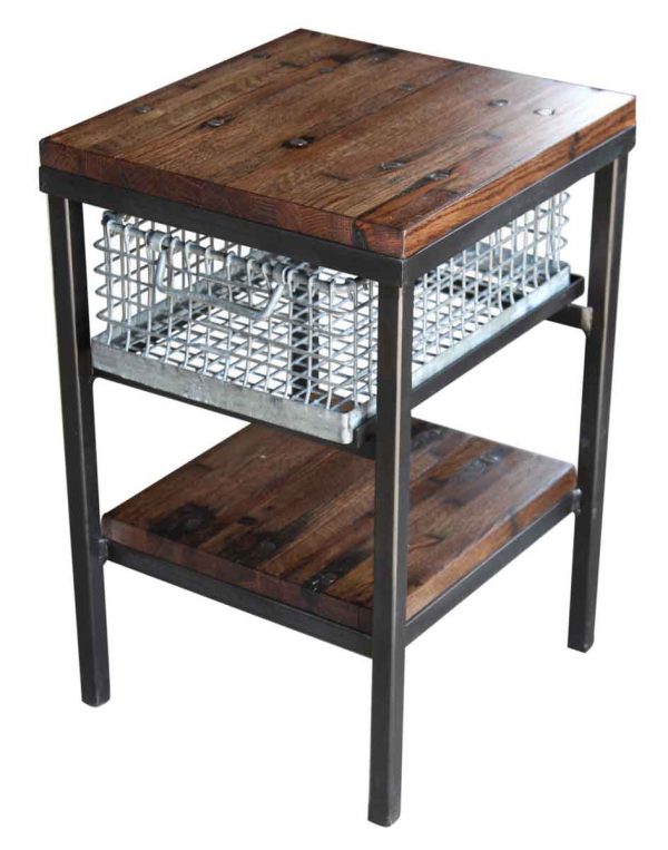 Galvanized Basket Night Stand or Side Table with Storage