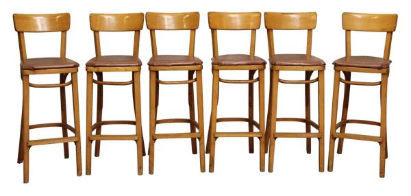 Set of Bar Stools with Brown Vinyl Seats in Thonet Style
