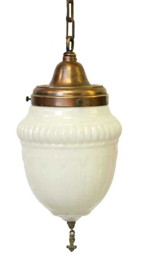 Milk Glass Pendant Light with Antique Brass Chain