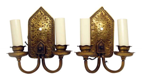 Pair of Hammered Copper Tone Bronze Sconces