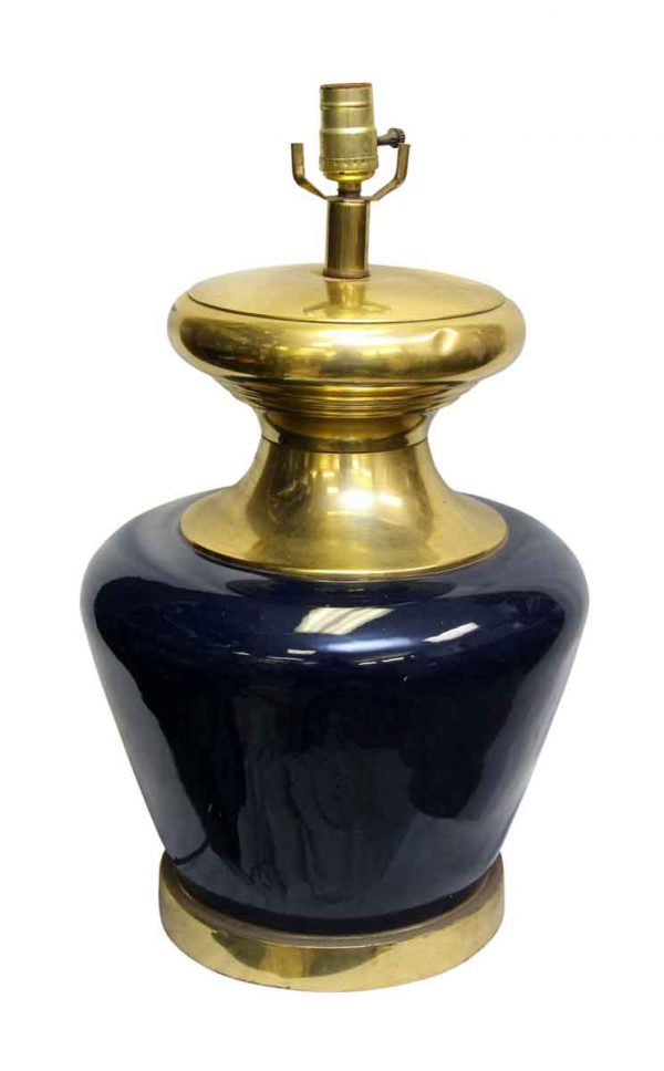 Blue Ceramic & Brass Table Lamp