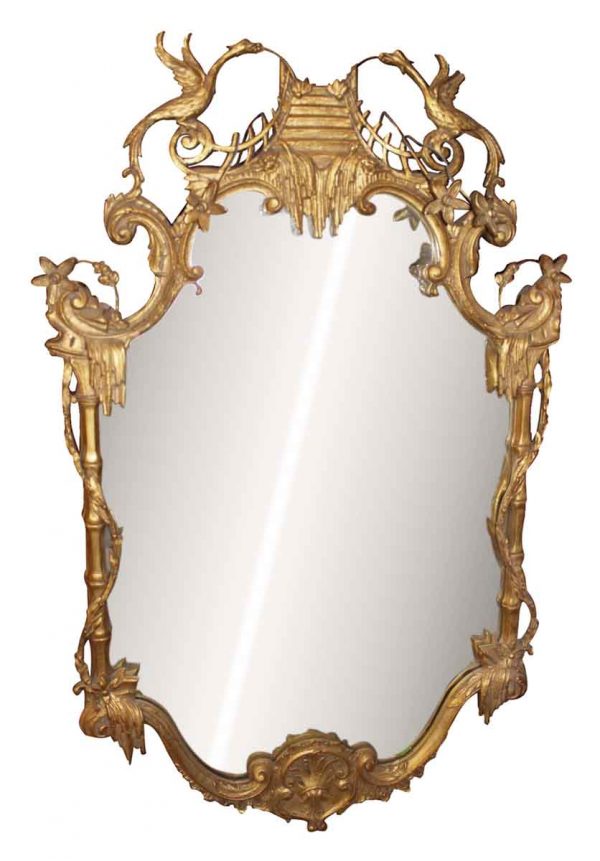 Gold Gilt Mirror with Asian Details
