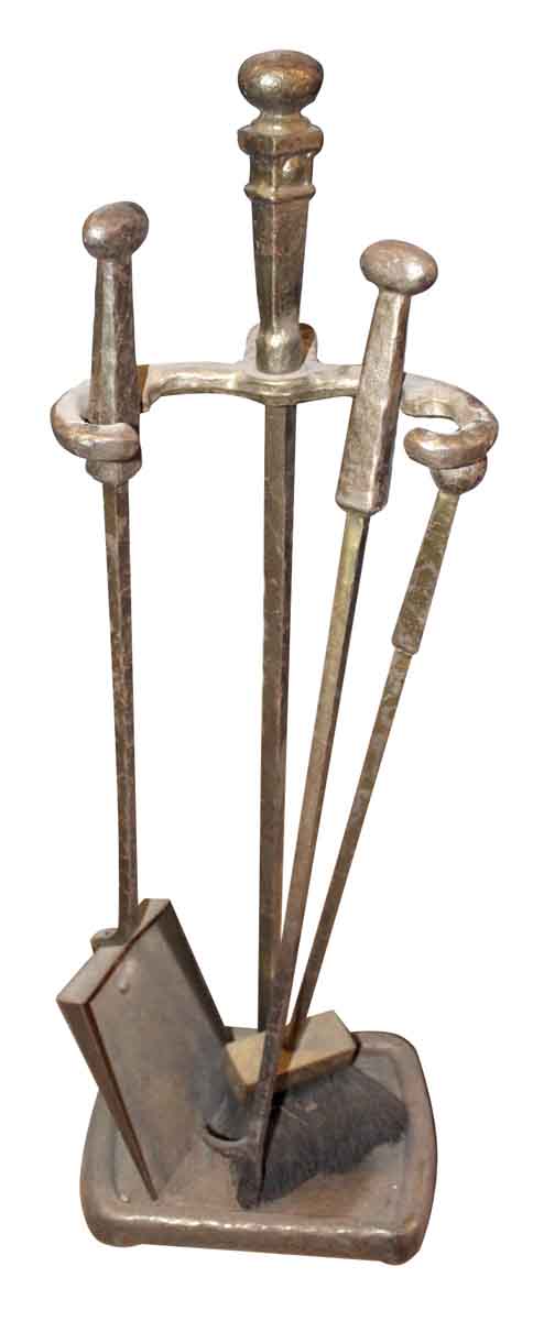 Hand Hammered Brass Plated Iron Fireplace Tool Set