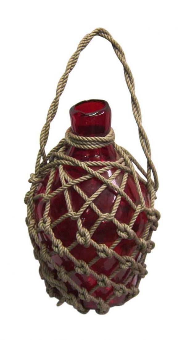 Red Nautical Glass Bottle with Rope