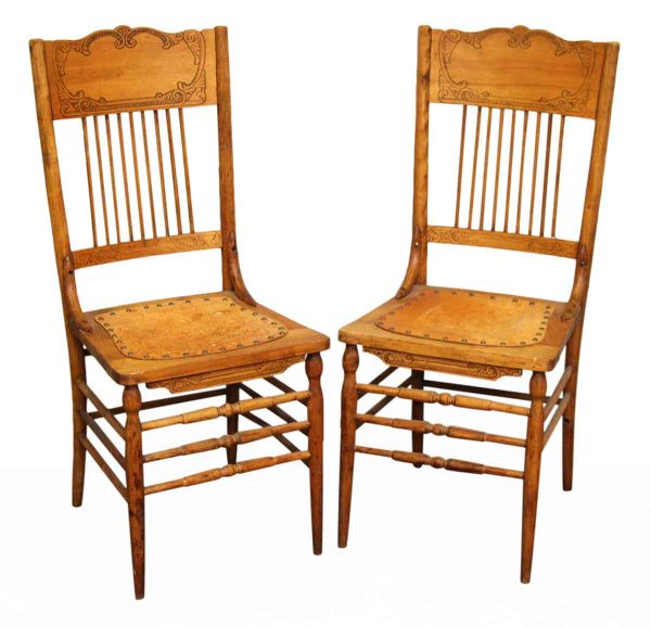 Pair of Leather & Wood Chairs