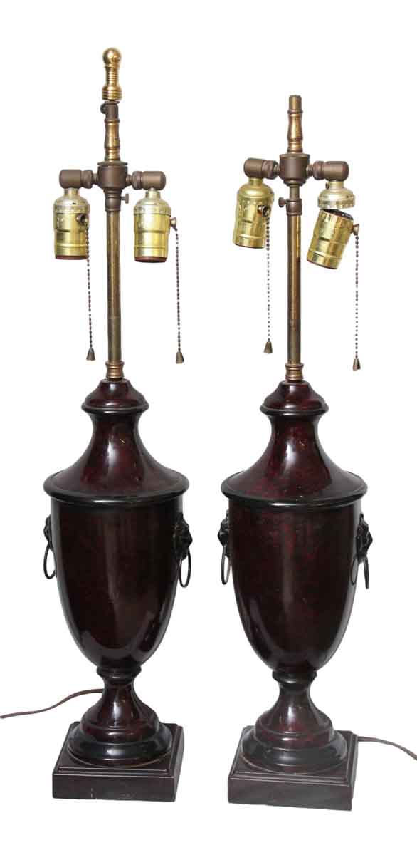 Pair of Metal Lamps with Lion Details