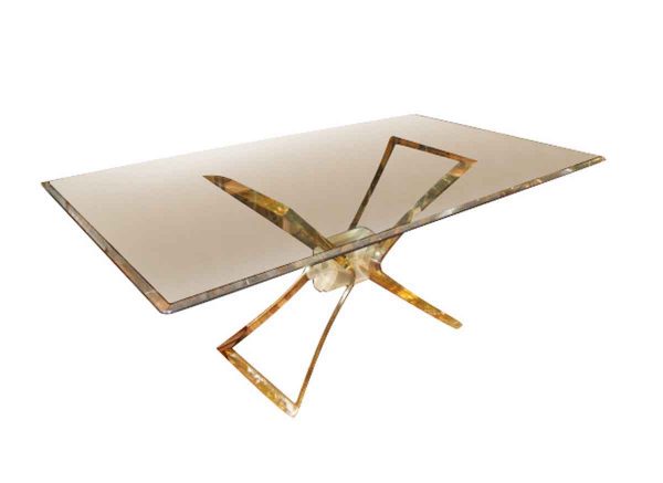 Lucite Butterfly Base with Beveled Glass Top Dining Table