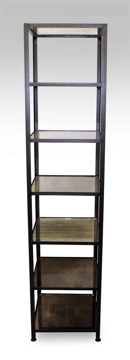 Tall Narrow Steel Shelf Etagere With Antique Silvered Glass
