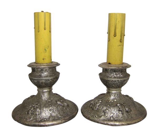 Pair of Decorative Candle Lamps with Silver Finish