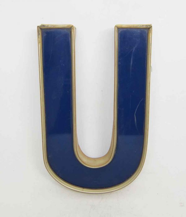 Blue Enamel & Brass Letter U
