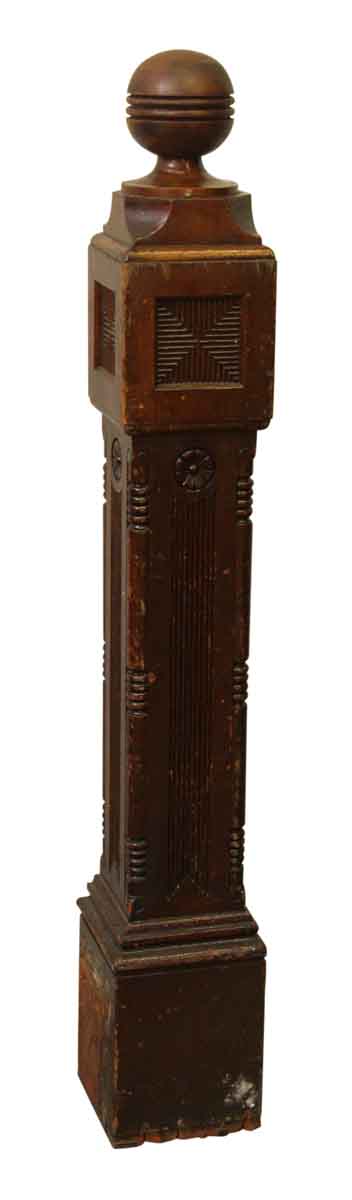 Carved Wooden Newel Post with Queen Anne Detail
