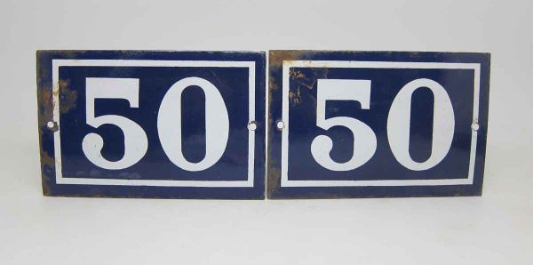 Blue & White Enamel Number 50 Sign