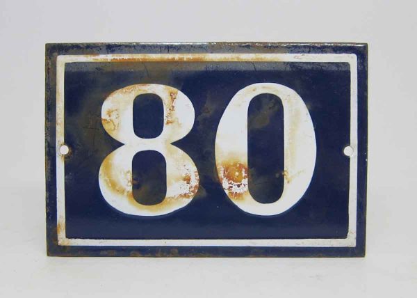 Blue & White Enamel Number 80 Sign