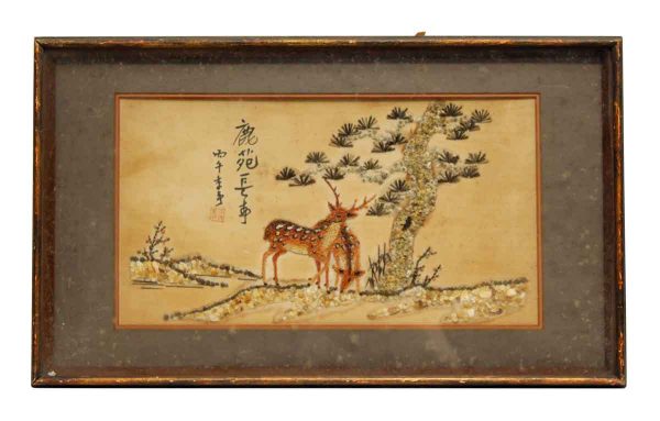 Oriental Wood Framed Deer & Tree Motif